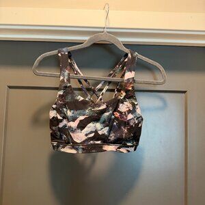 Dark blue printed free to be serene sports bra